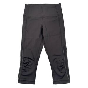 Lululemon Leggings Womens 4 Black Mesh Trim Capri Crop Mid-rise Gym Yoga